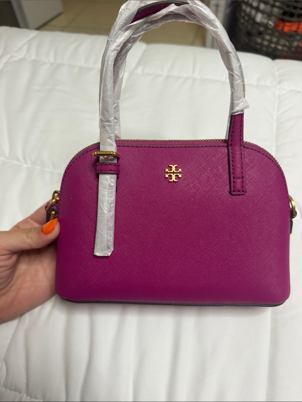 Tory Burch Kira Mini Dome Satchel in Magenta